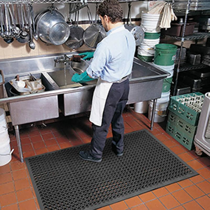 Rubber Drainage Mat, 3' Width x 10' Length, Black H88788