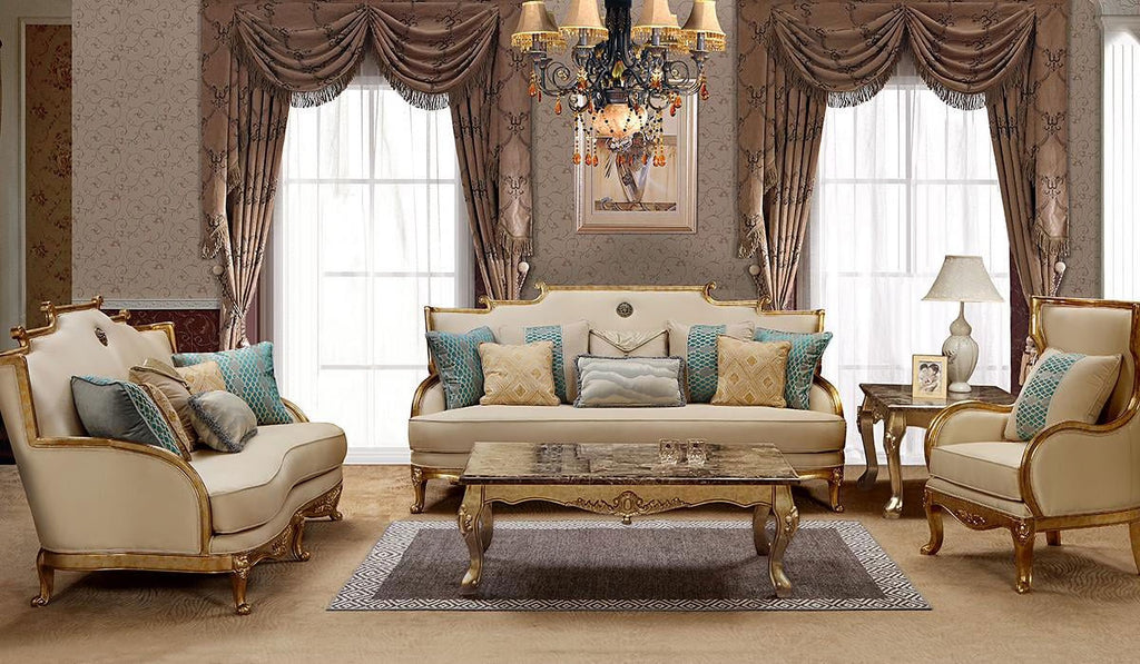 Gold & Light Beige 3Pcs Sofa Set H370