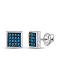 Blue Color Enhanced Diamond Square Cluster Stud Earrings D7481