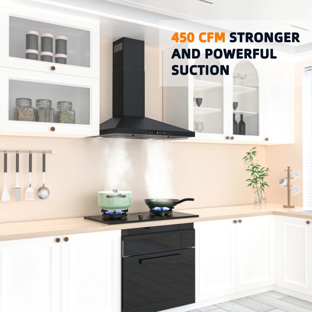 Stainless Steel Wall Mount Range Hood 30 Inch 600 CFM 3 Speed Ducted Ductless Convertible P936