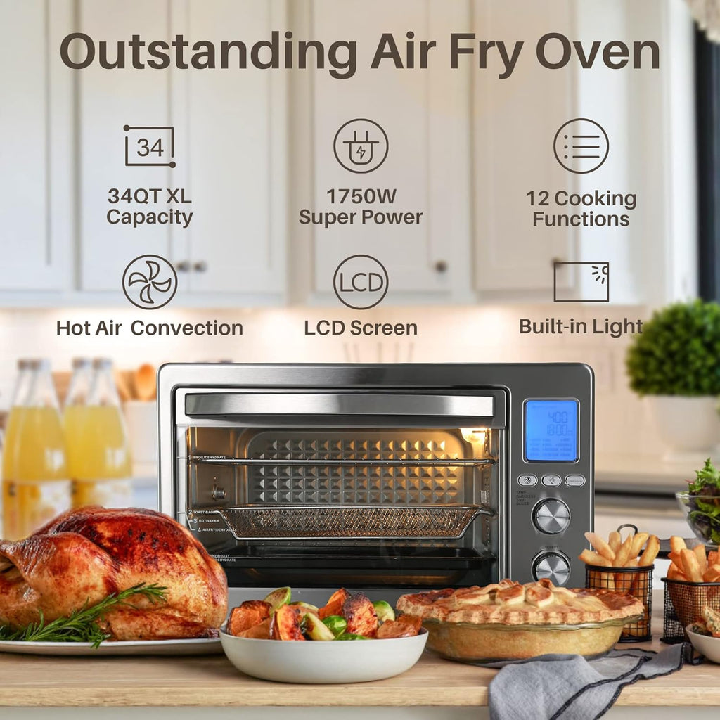 34QT 1750W Air Fryer Toaster Oven with 12 Cooking Functions M3918