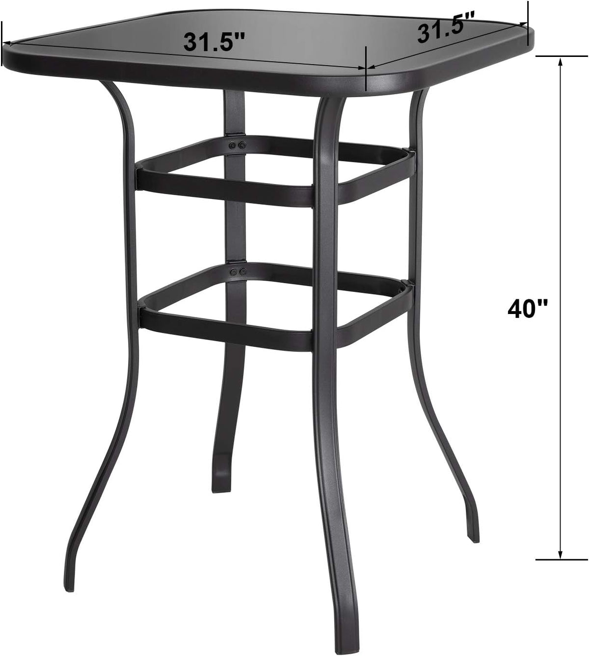 32 Inch Square Steel Frame Bar Height Bistro Table with Tempered Glass Table Top Black F361
