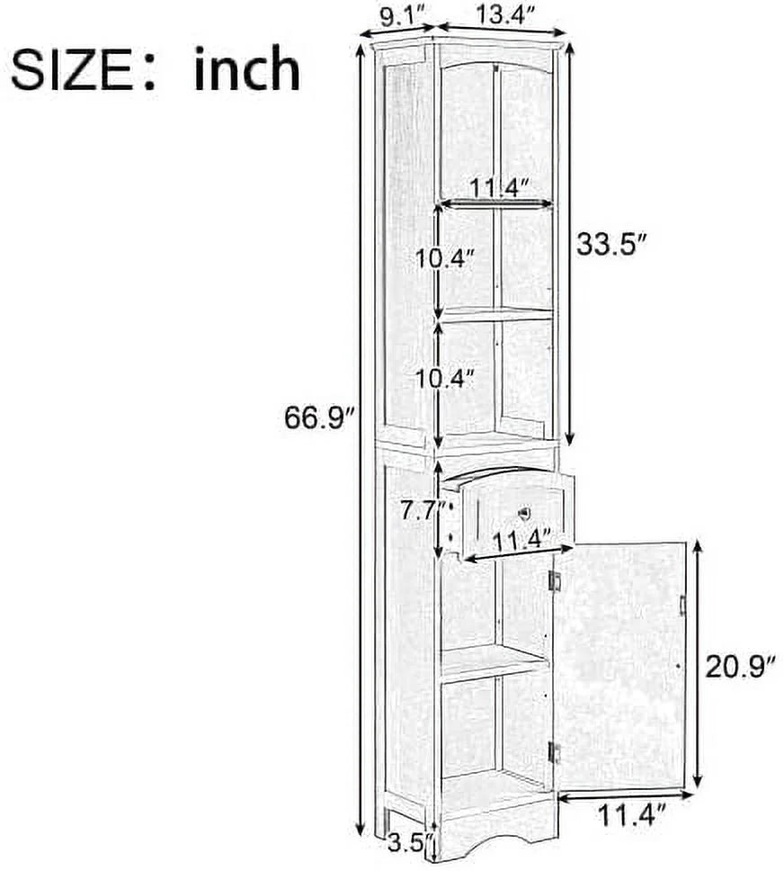White Tall Freestanding Bathroom Cabinet with Drawer and Adjustable Shelves Y949