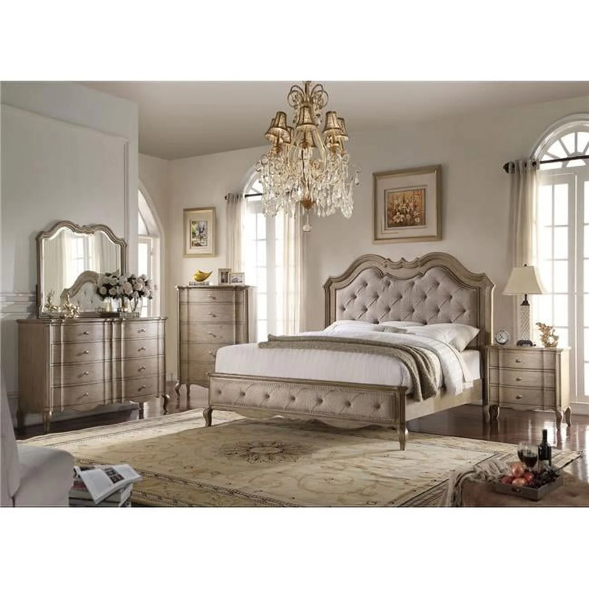 Queen Size Beige Fabric Bed P302194