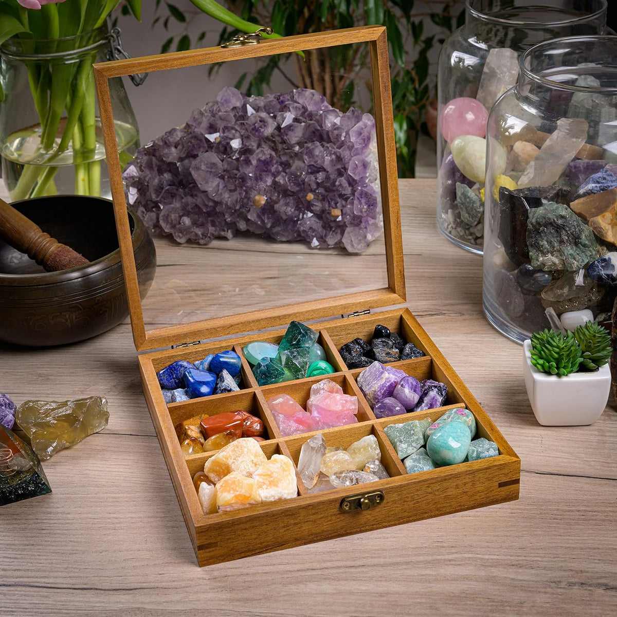 9 Grid Crystal Display Case with Acrylic Lid D185