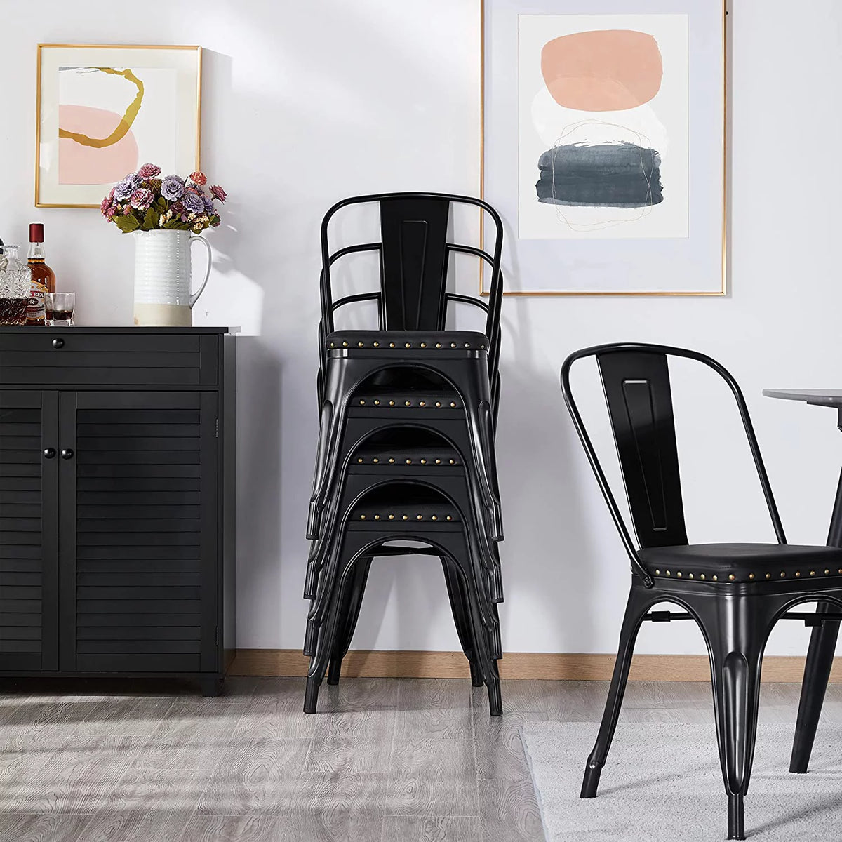 Black Metal Dining Chairs with PU Leather Seat M503231