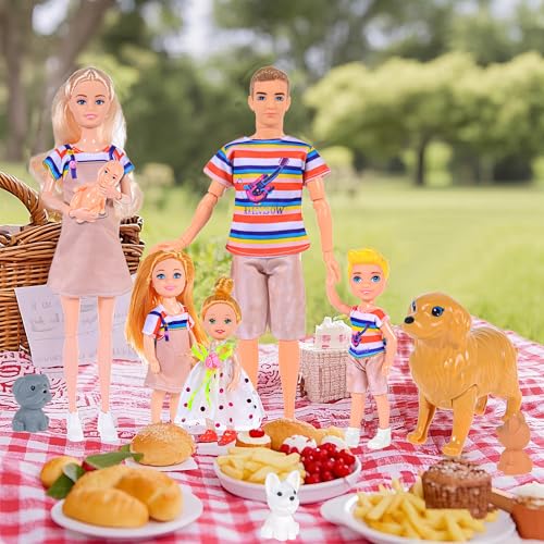 6 People Dollhouse Dolls Playset with Pets and Accessories H8301