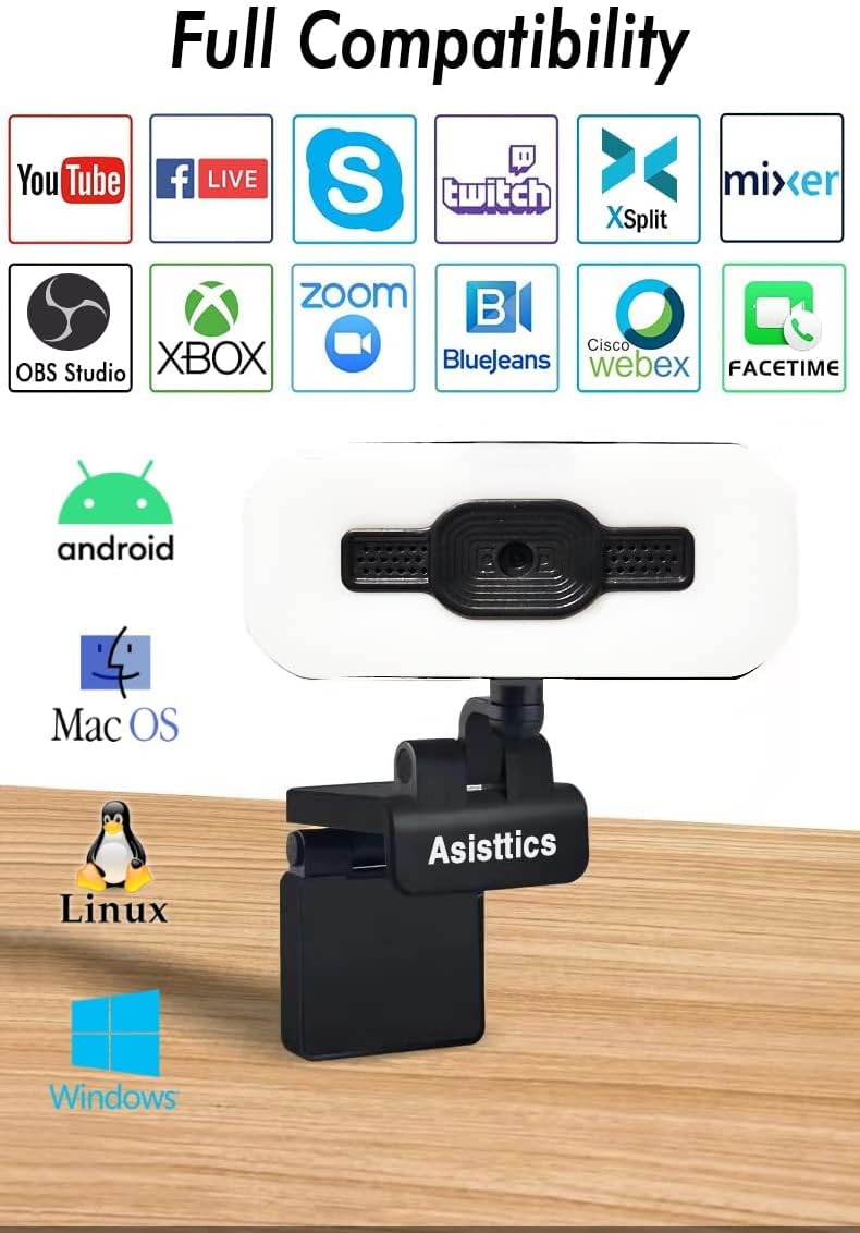 4K Webcam with Microphone and Ring Light D262404