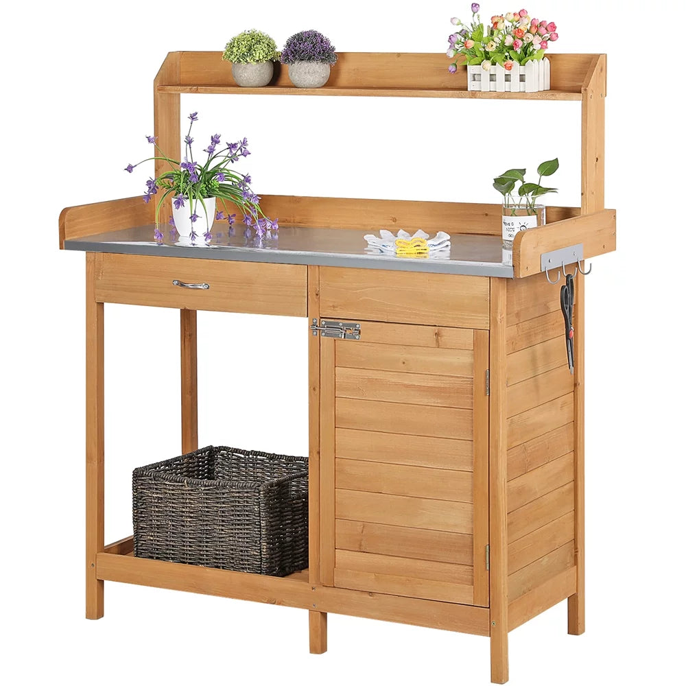 Garden Potting Bench with Cabinet Drawer K28215