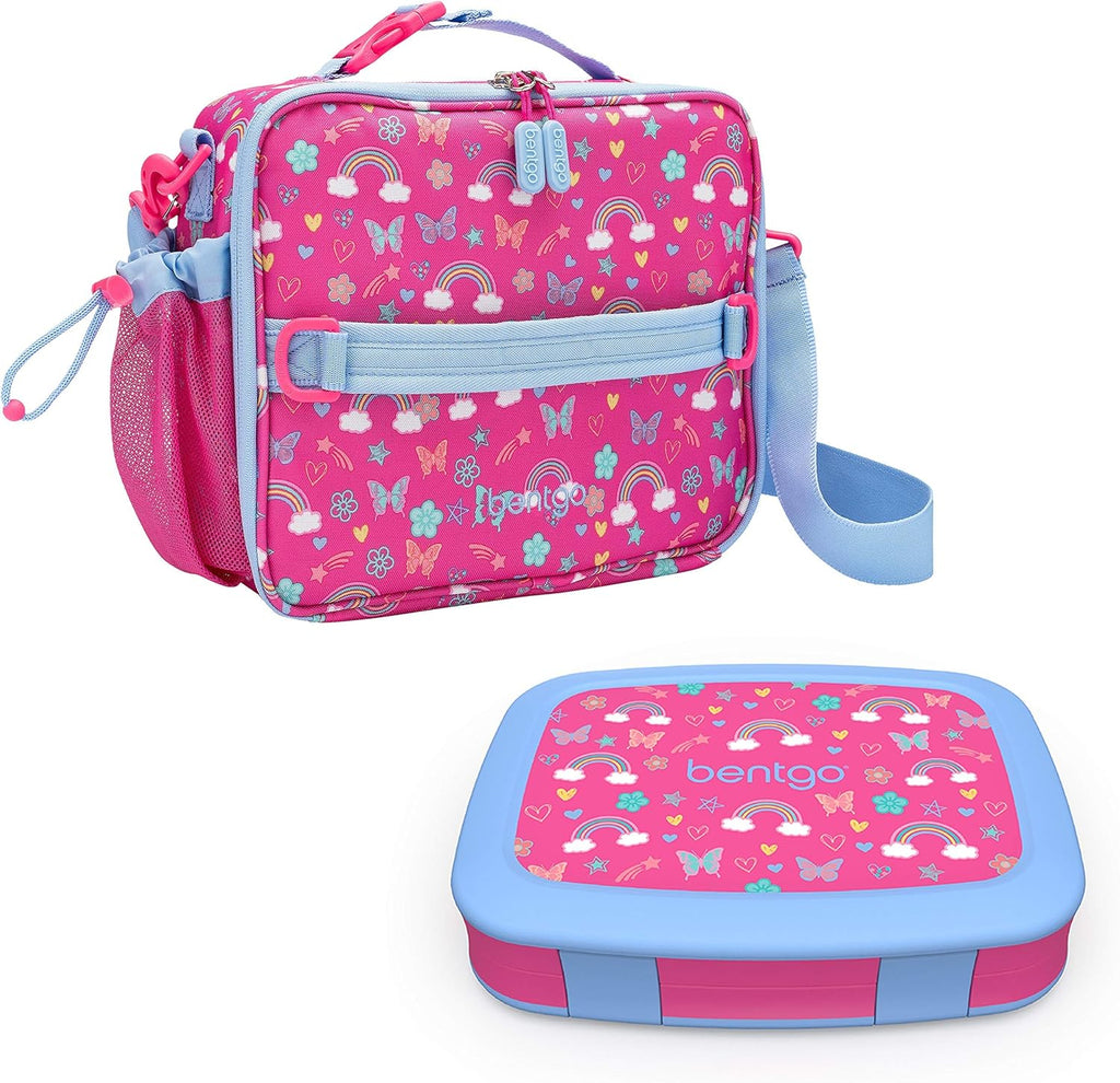 Insulated Lunch Bag Set With Kids Bento-Style Lunch Box (Rainbows and Butterflies) B985742