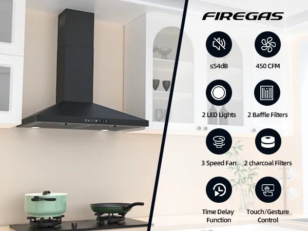 Stainless Steel Wall Mount Range Hood 30 Inch 600 CFM 3 Speed Ducted Ductless Convertible P936