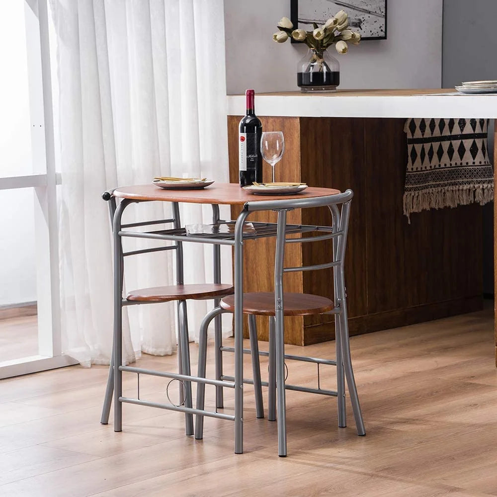 3 Piece Dining Set with Metal Frame (Brown) B8158