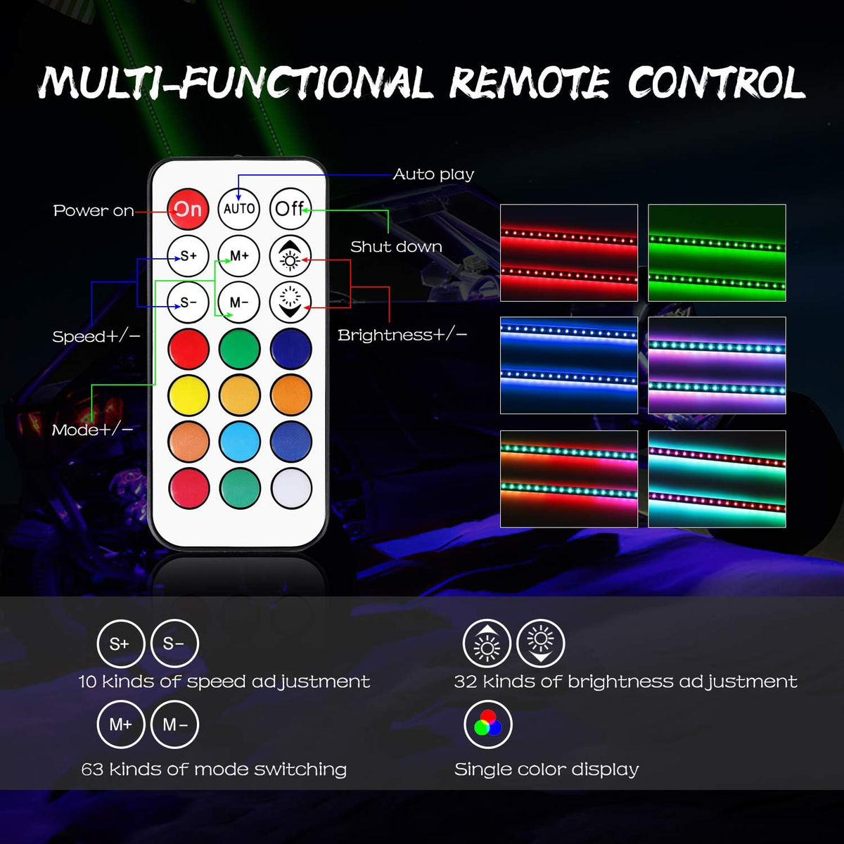 2PCS 5FT LED Whip Lights with RF Remote for ATV UTV U261