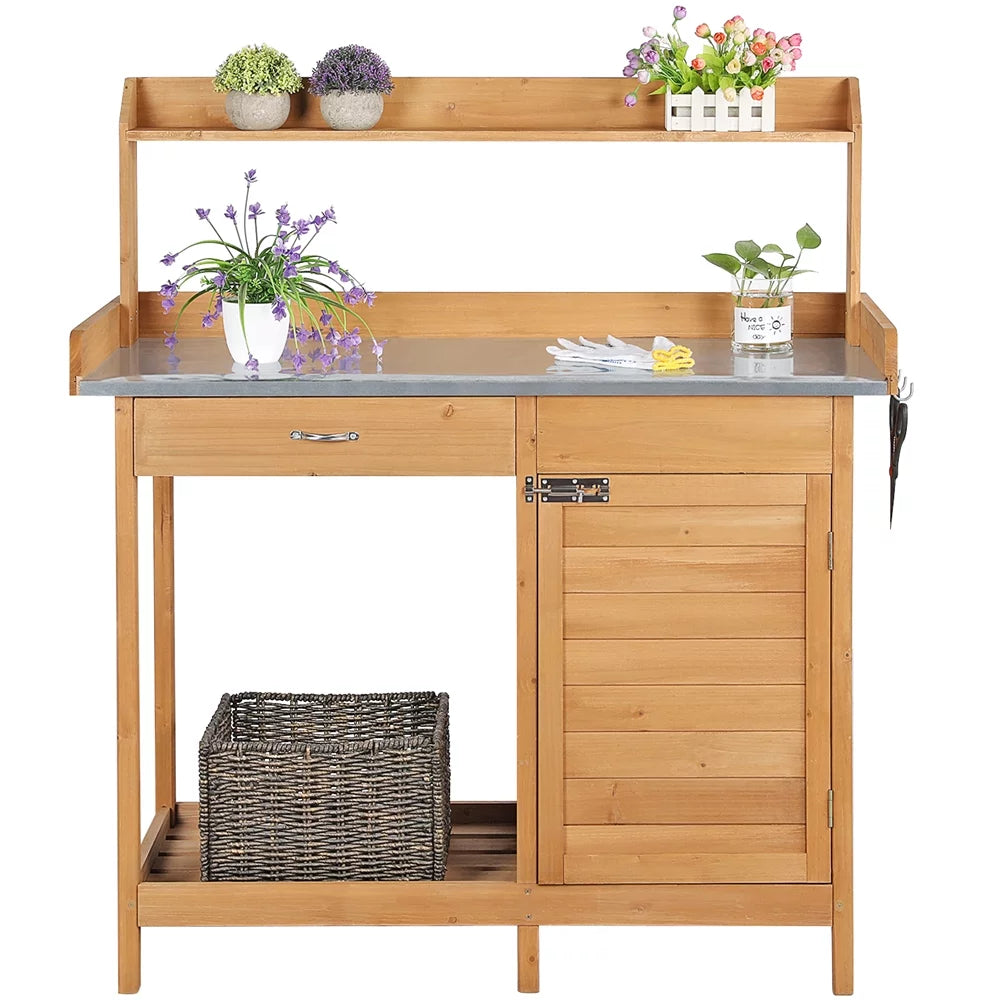 Garden Potting Bench with Cabinet Drawer K28215