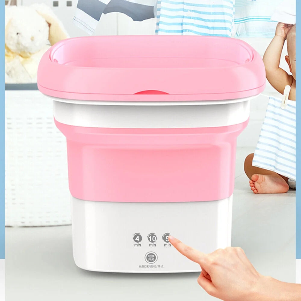 Pink Portable Mini Folding Washing Machine with Dryer Bucket F688842