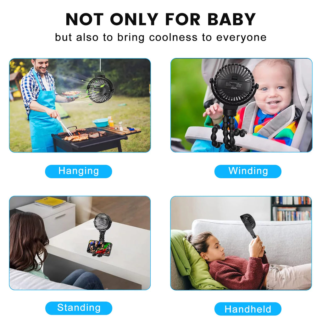 Portable Battery Operated Clip on Fan with Flexible Tripod White M3622