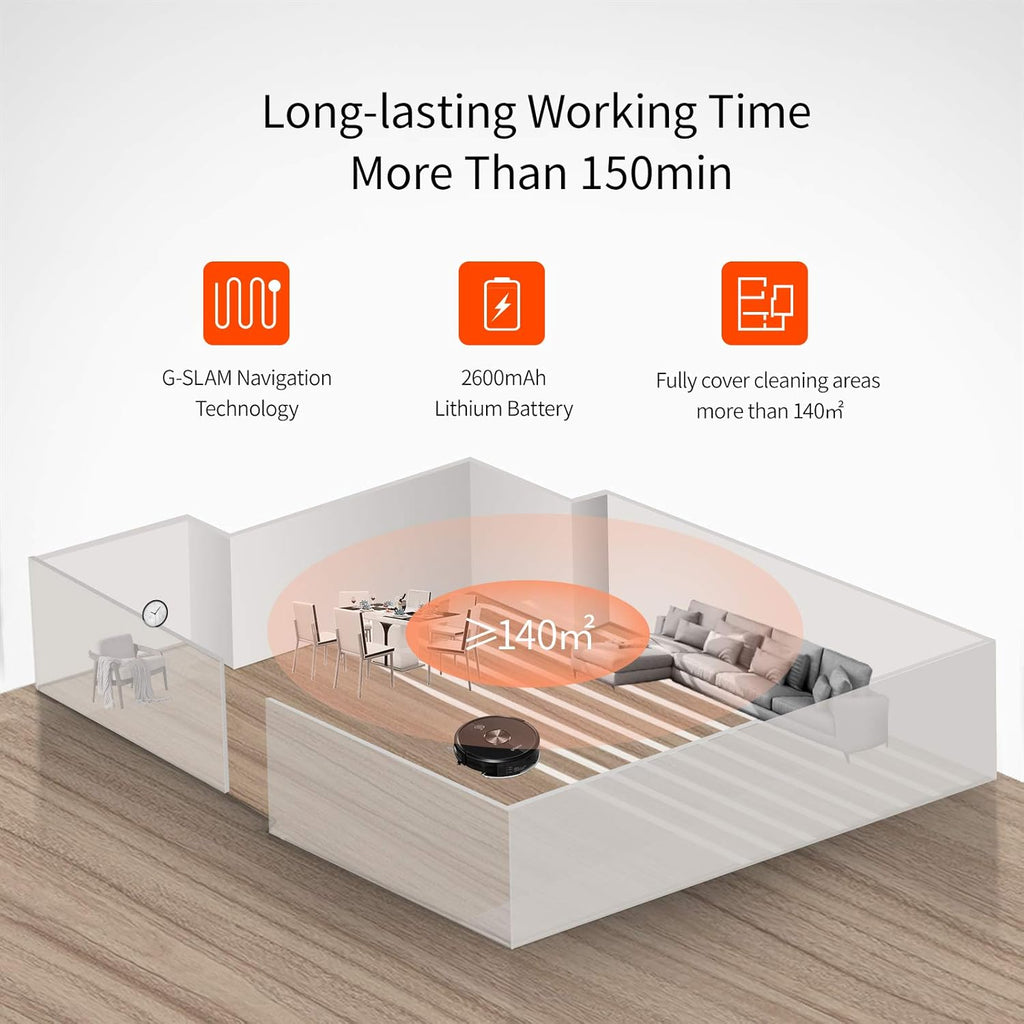 Robot Vacuum Cleaner and Mop, 2500Pa Suction, 150Mins Runtime E527