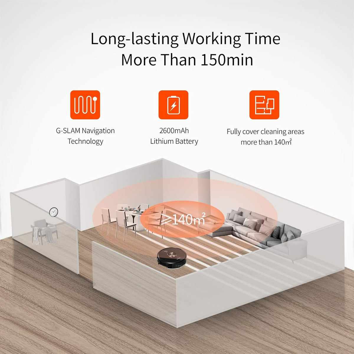Robot Vacuum Cleaner and Mop, 2500Pa Suction, 150Mins Runtime E527