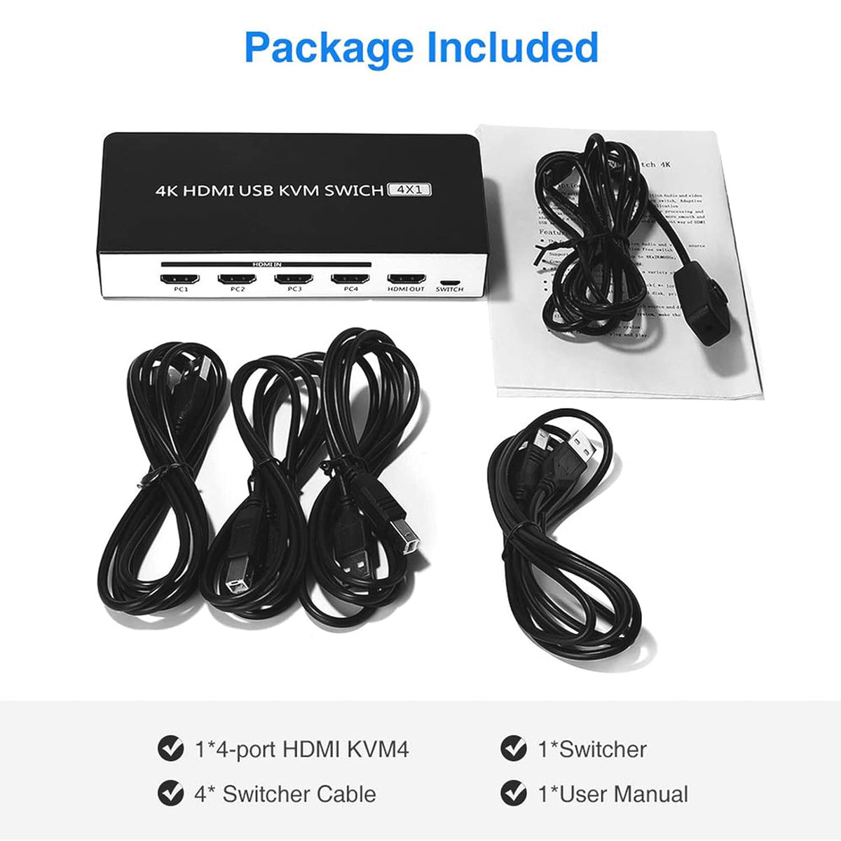 4K@30Hz 4 Port HDMI KVM Switch with Switch Cable I993056