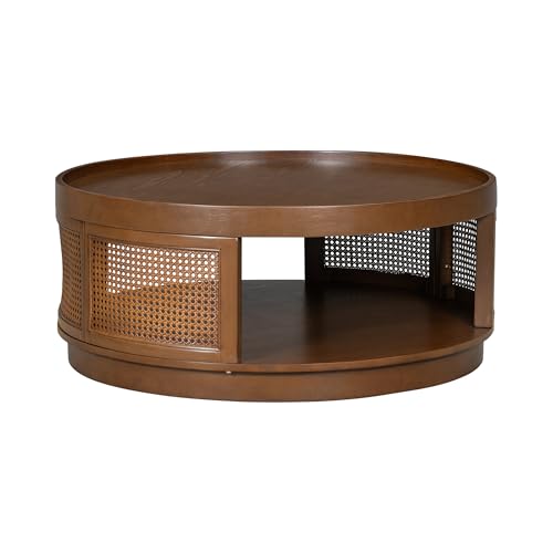 Brown Round PE Rattan Coffee Table L39553