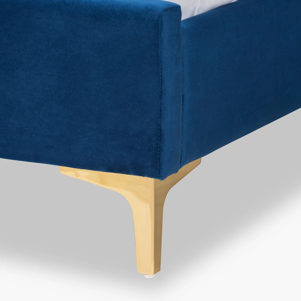 Navy Blue Velvet Queen Size Platform Bed I7894