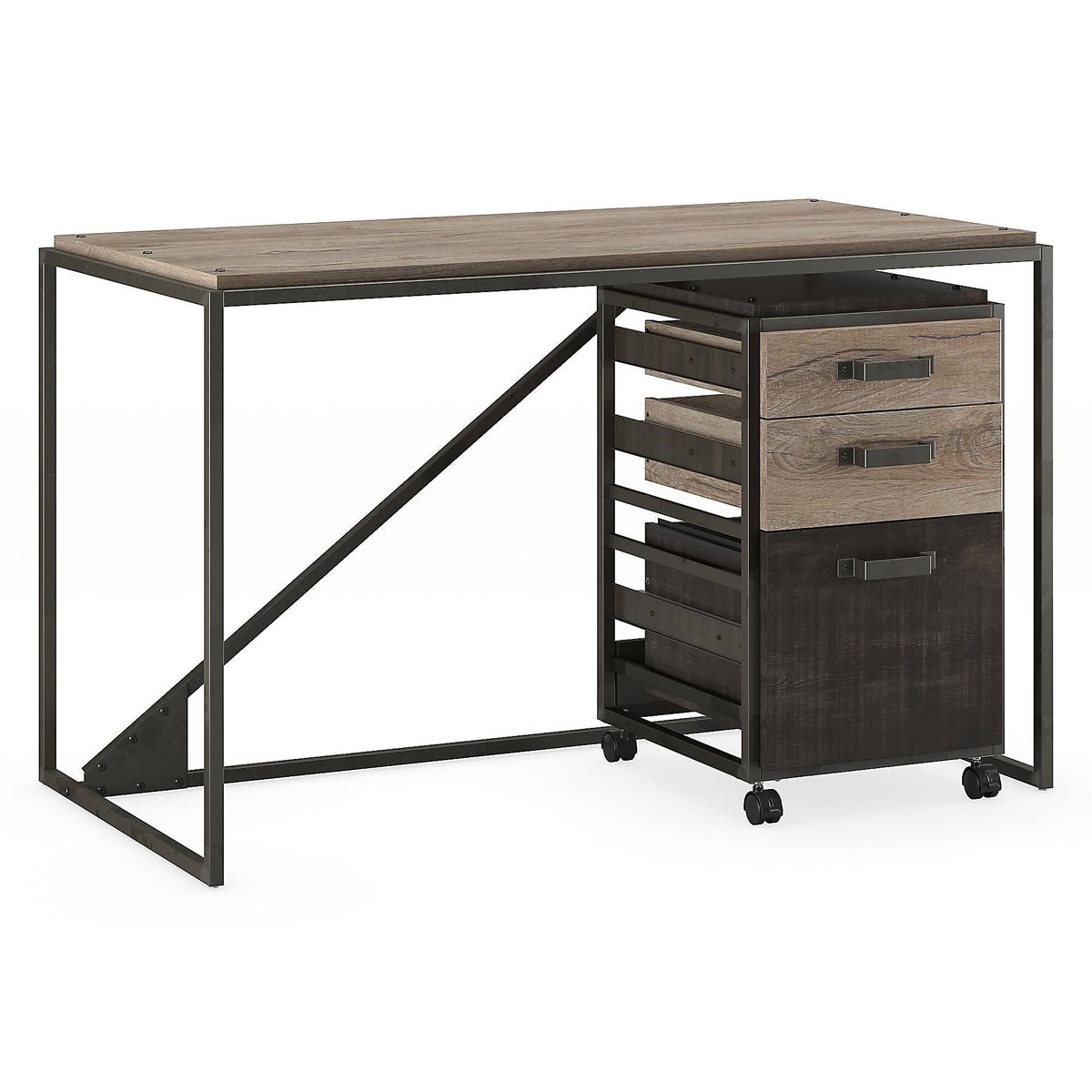 Industrial Desk with 3 Drawer Mobile File Cabinet in Rustic Gray Q7115