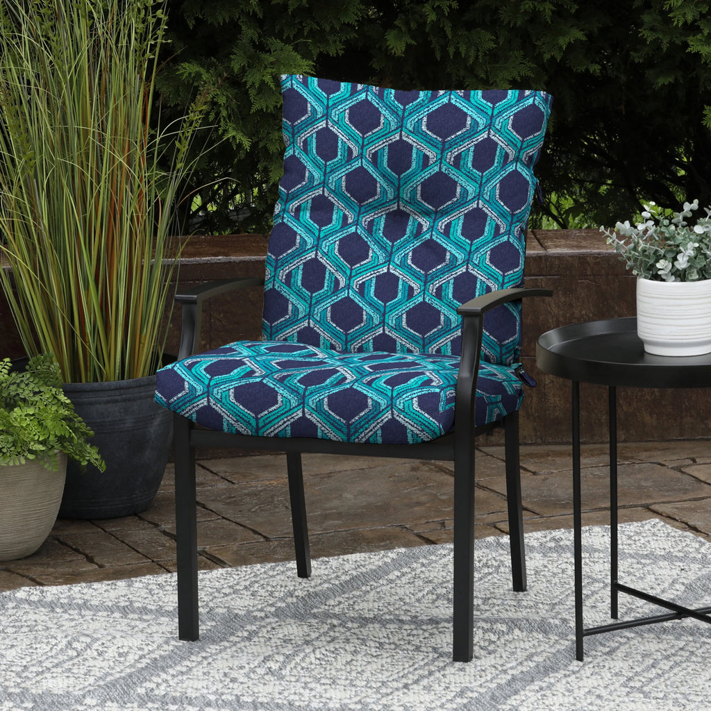 Navy Blue Geo Rectangle Outdoor Chair Cushion K915709
