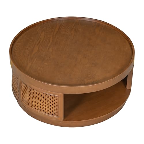 Brown Round PE Rattan Coffee Table L39553