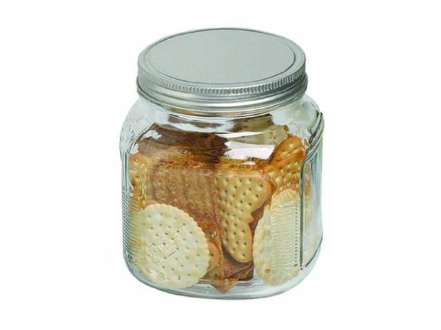 32-Ounce Clear Glass Cracker Jar with Brushed Aluminum Lid, Set of 4 D785