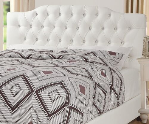 White Full Size 6pc Bedroom Furniture Set with Dresser Mirror Nightstand Chest and Tufted Headboard Q289684