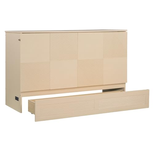 Queen Size White Wood Murphy Bed Cabinet with Storage Drawer W486227