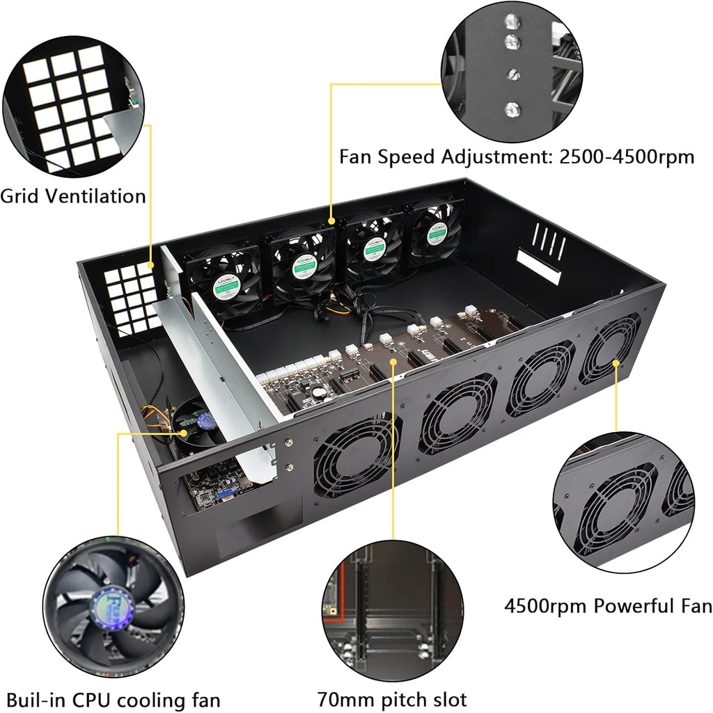 Mining Rig Frame 8 GPU 70mm Slots with 8 Fans R28061