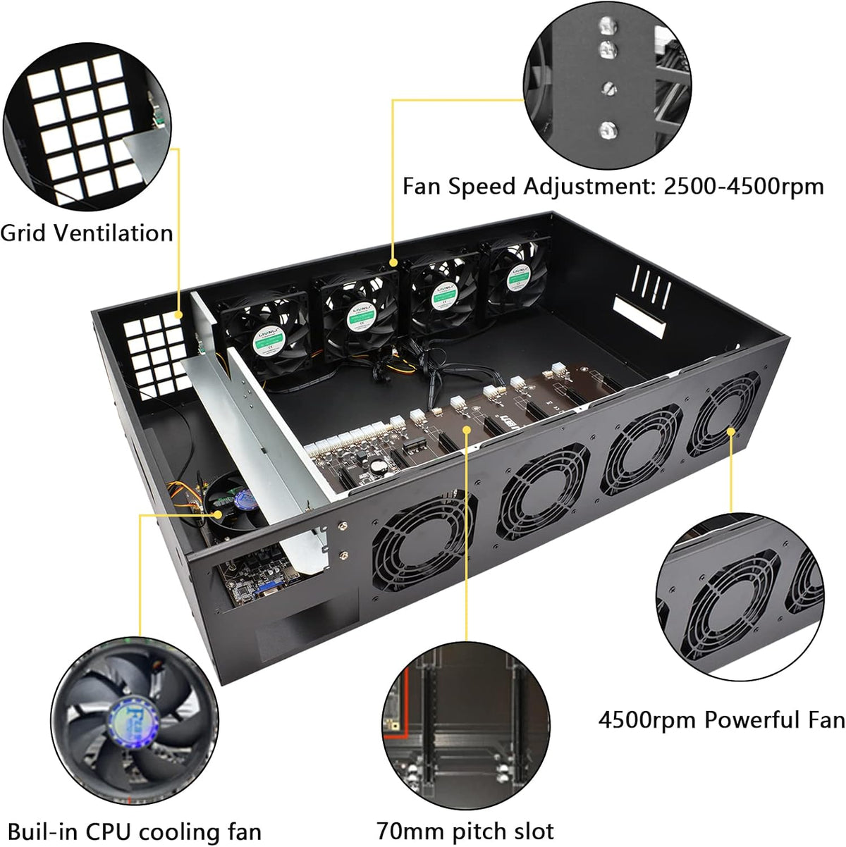 Mining Rig Frame 8 GPU 70mm Slots with 8 Fans R28061