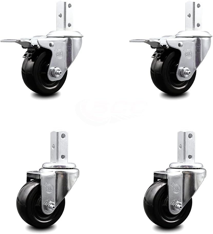 Swivel Square Stem Caster Set of 4 with 3” x 1.25” Black Hard Rubber Wheel, 1100 lbs. Capacity Y55838