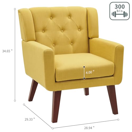 Beige Set of 2 Linen Fabric Button-Tufted Accent Chair B646