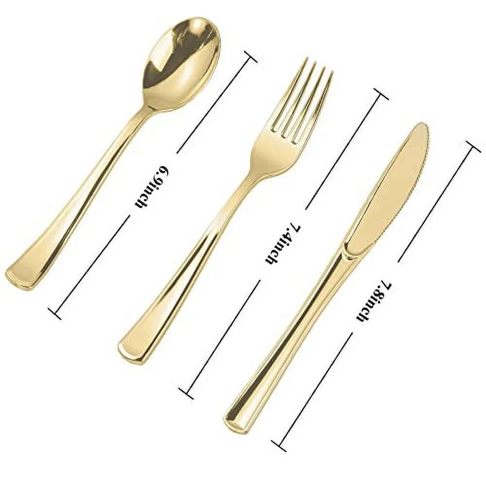 300 PCS Gold Plastic Cutlery Set U257529