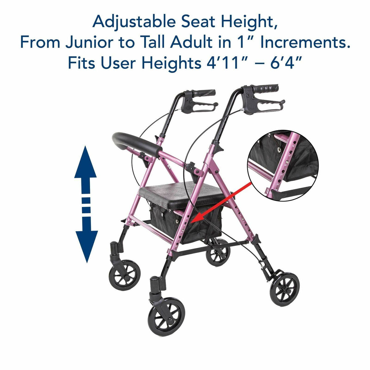 Pink Aluminum Rolling Walker U7440