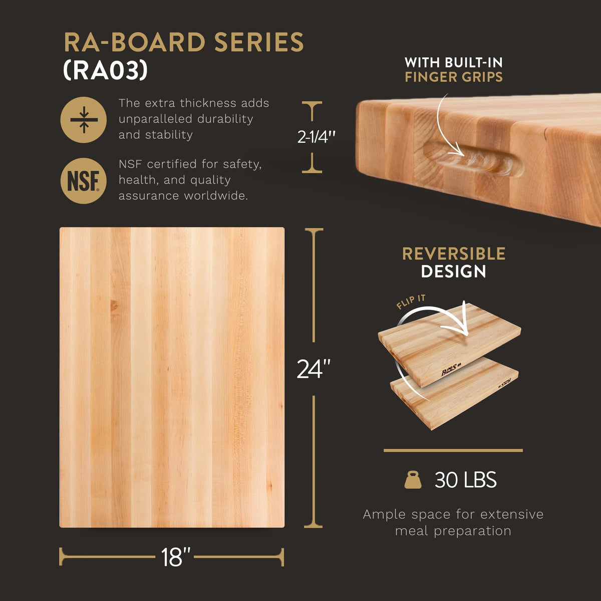 Maple Wood Cutting Board 24" x 18" x 2.25" O307