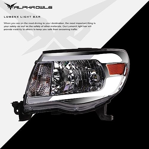 Black Amber Projector Headlights with LED Light Bar O7551