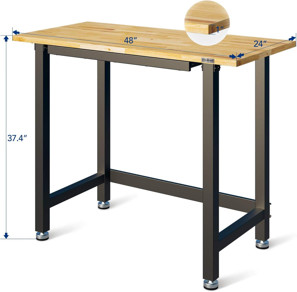 Work Bench with Drawer 3000-lb Capacity 48"x 24" Rubber Wood Top Heavy-Duty Steel Frame L9771