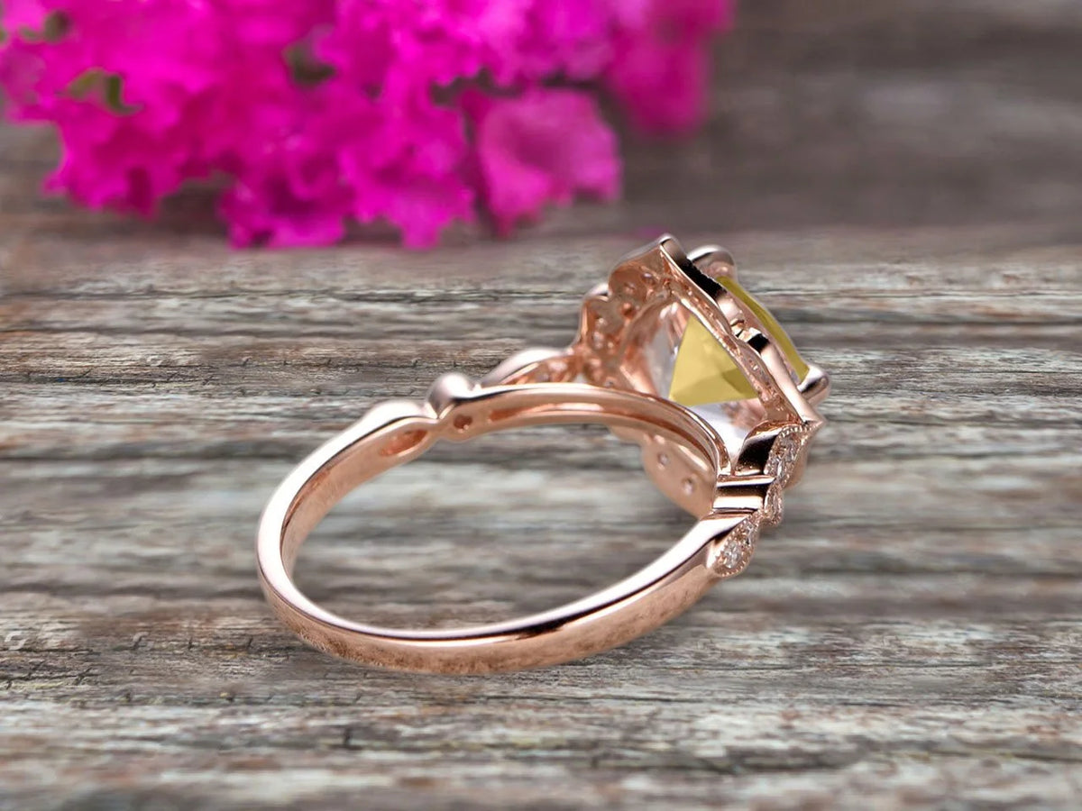 7mm Cushion Cut Champagne Diamond Moissanite Engagement Ring 2.05 Carat 10k Rose Gold K9376