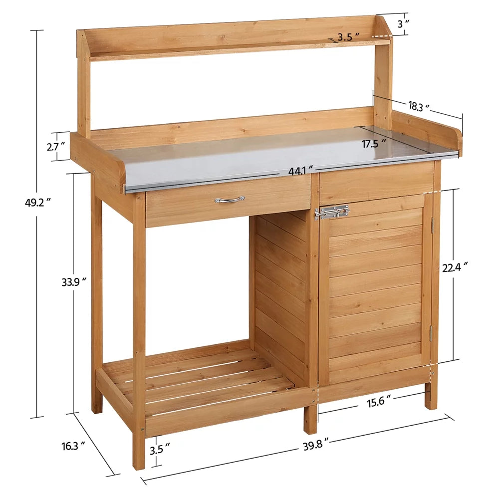 Garden Potting Bench with Cabinet Drawer K28215
