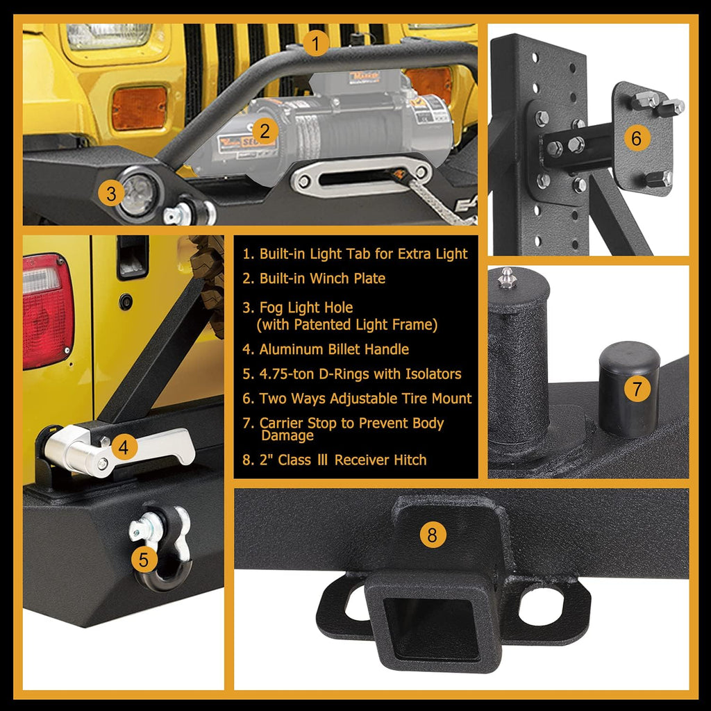 Front LED Bumper and Rear Bumper with Assembled Tire Carrier C2726