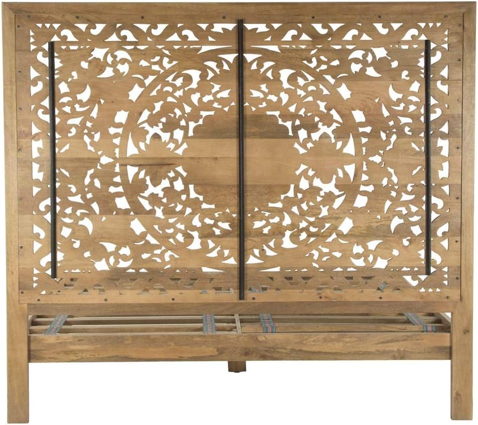Mango Wood Queen Bed in Brown/Whitewash W444162