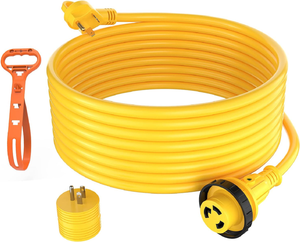 25' 30 Amp Twist Lock RV Power Extension Cord with LED Indicator V4656