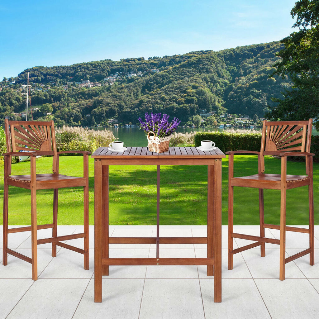 3PCS Acacia Wood Patio Bar Table & Stool Set N739568