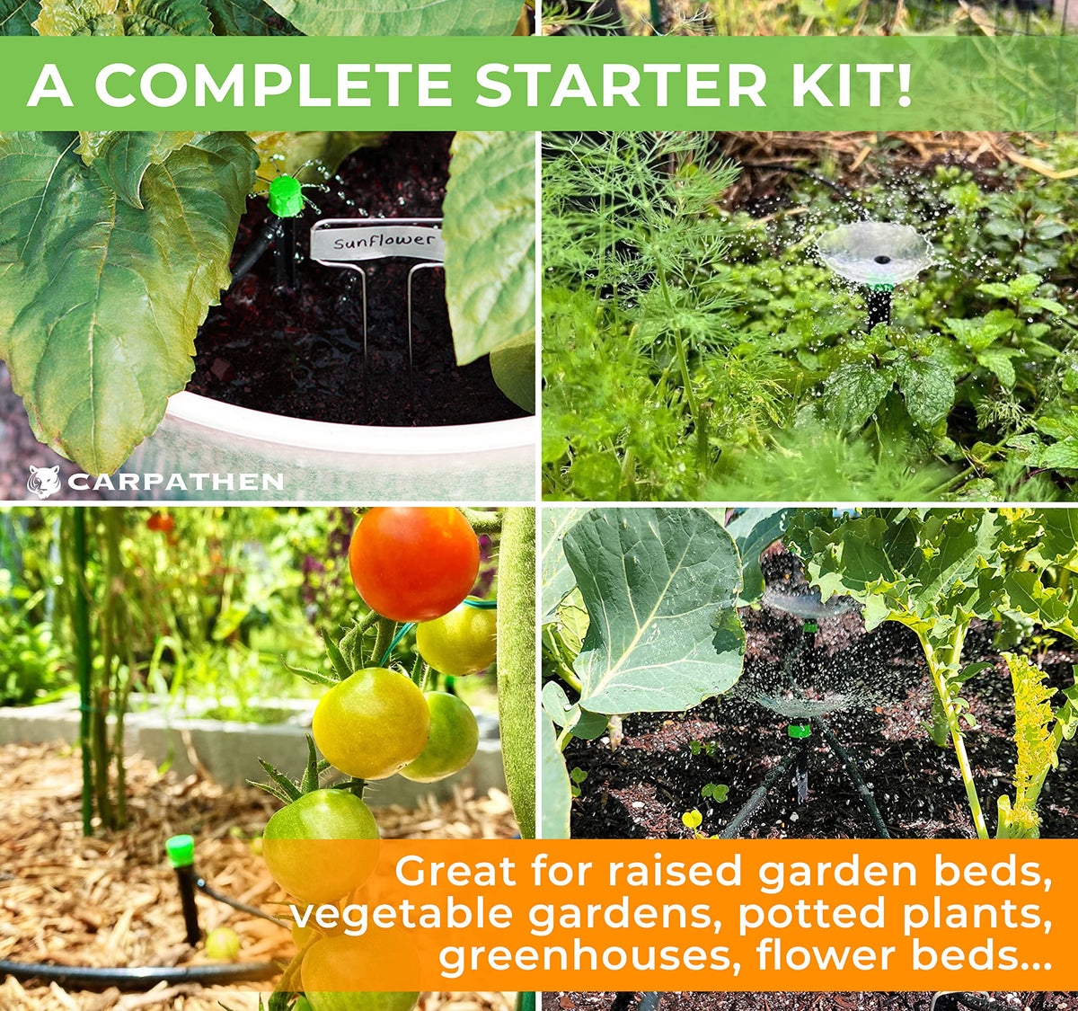 Adjustable Complete Drip Irrigation Kit with Drip Emitters, 1/4 Tubing and Connectors T2227
