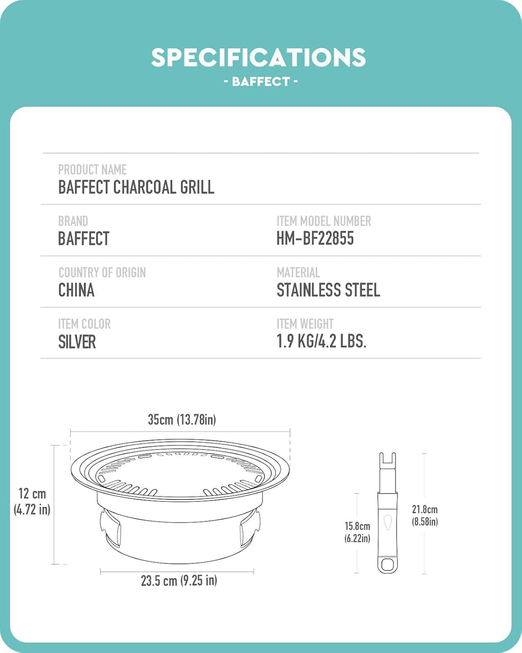 13.7 inch Non-stick Stainless Steel Charcoal Grill I81973