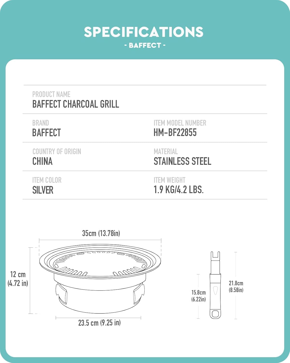 13.7 inch Non-stick Stainless Steel Charcoal Grill I81973