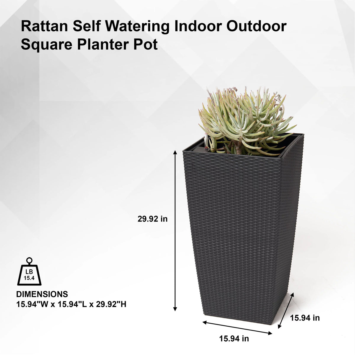 30" Black Rattan Self Watering Square Planter Pot S572898